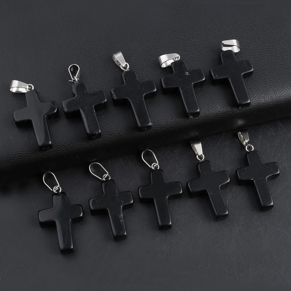 Charms 12pcs Natural Black Agates Pendant Cross Shape Natural Stone Pendant for Making DIY Jewelry Necklace Accessory 35x19mm