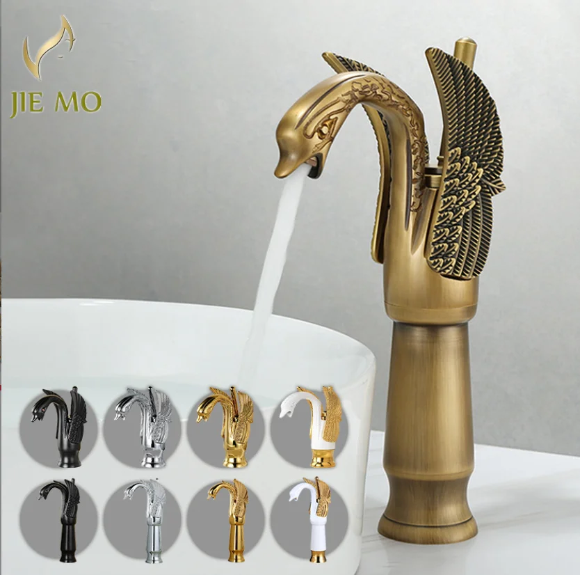 

Antique brass swan faucet, for bathroom use, suitable for bathroom cabinets, washbasins, single-hole countertop basin faucets, w