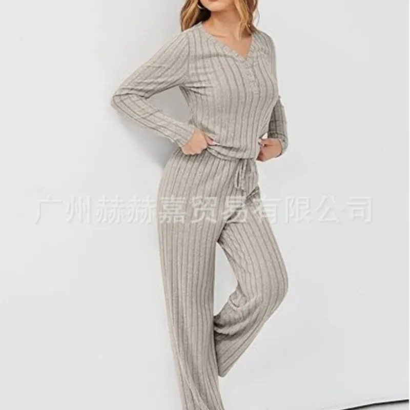 

Повседневный домашний костюм в полоску, осень-зима 2025, новый женский свитшот с длинными рукавами, свободные брюки на шнуровке, женский комплект из двух предметов