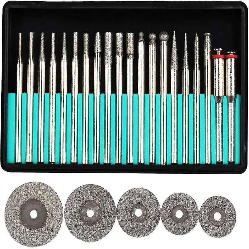 25PCS Diamond Grinding Burr Set 3mm Shank for Rotary Tool Jade Stone Glass Carving Polishing and Engraving Accessories