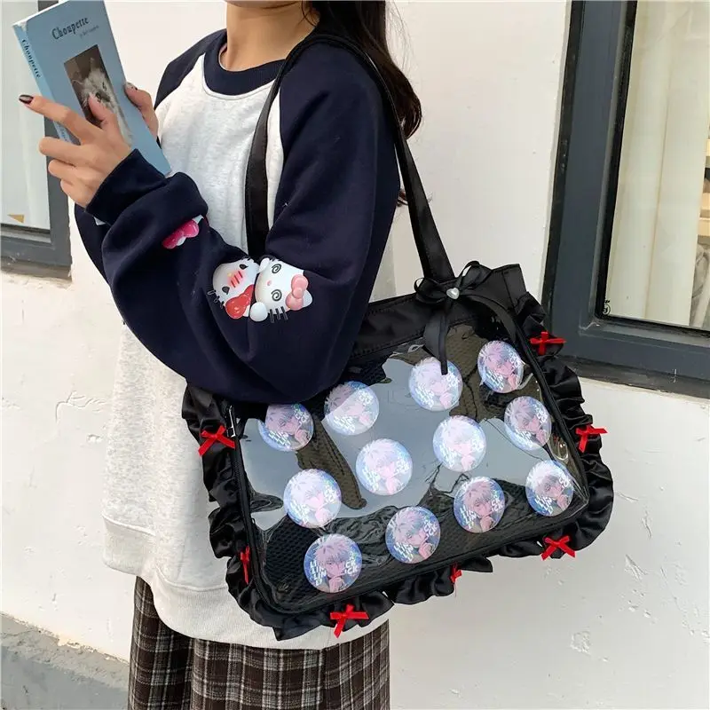 

Japan Style Anime Messenger Bag Large Capacity Preppy Style Shoulder Bag with Bow Ribbon Women Handbag