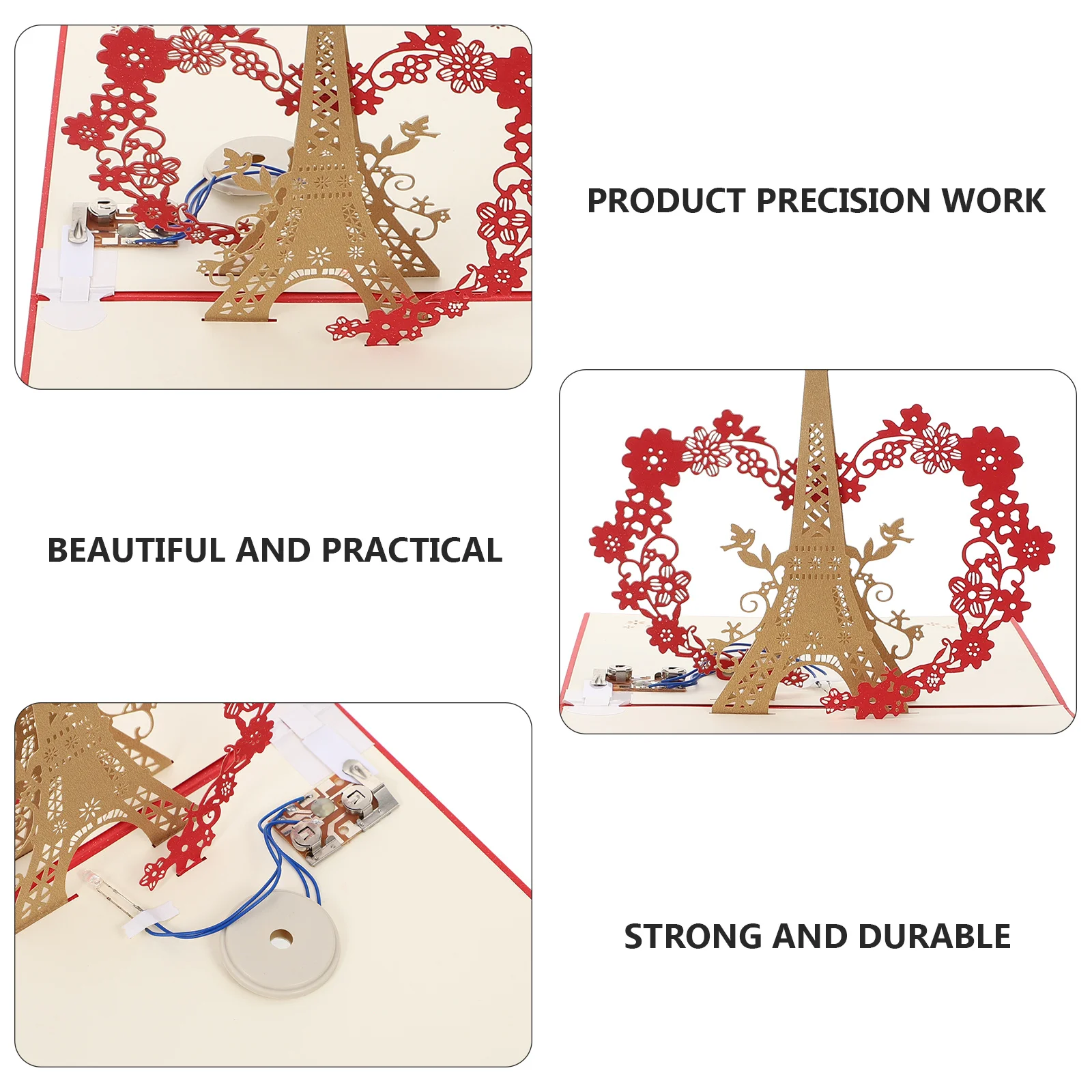 

1Set Music Playing Glowing 3D Birthday Greeting Card Eiffel Tower Pop-Up Design for Celebration Luminous Blessing Message Card