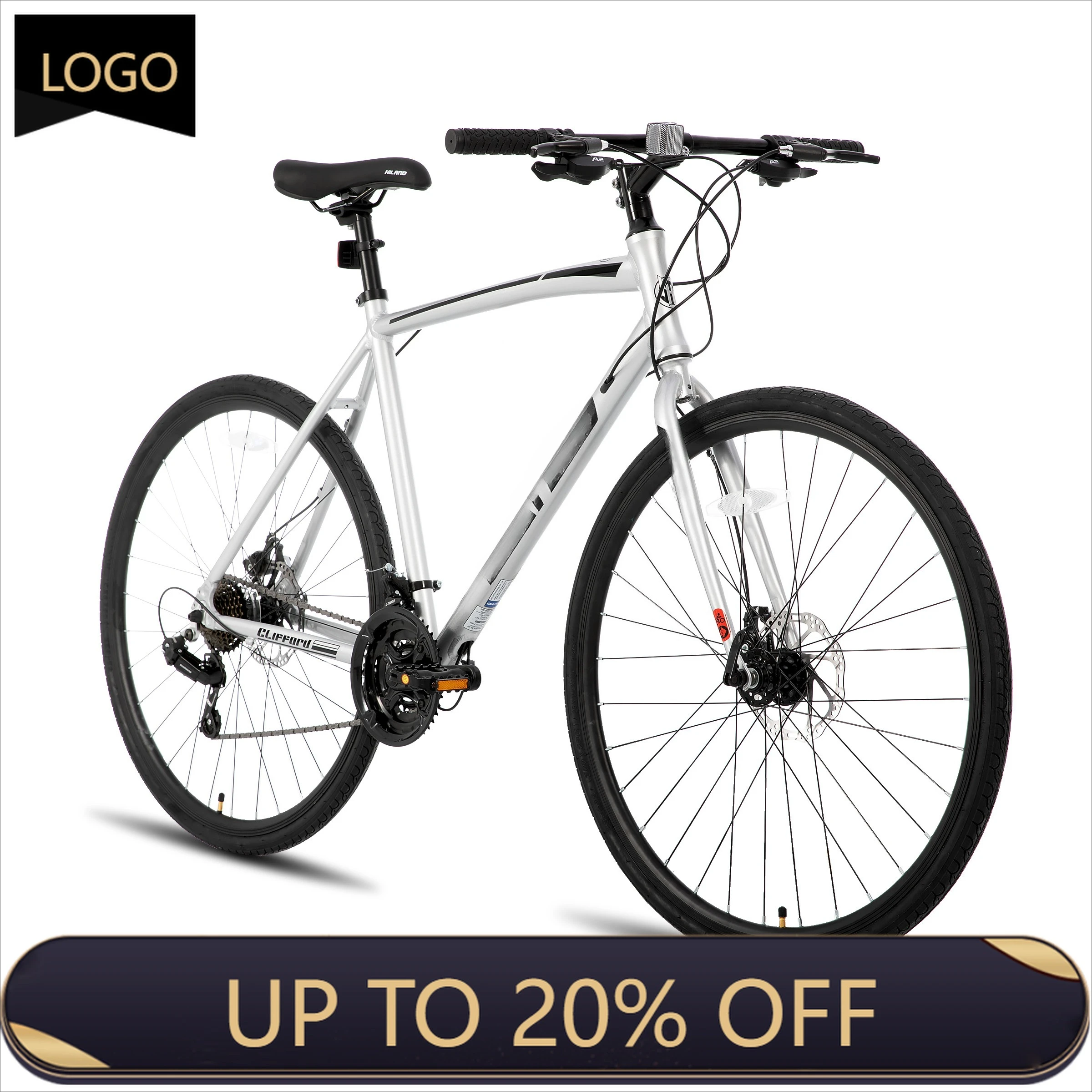QQA 21-Speed Road Bike with Disc Brakes Silver Aluminum Frame 700C Size Adult Factory Supplied Motorsport Bike