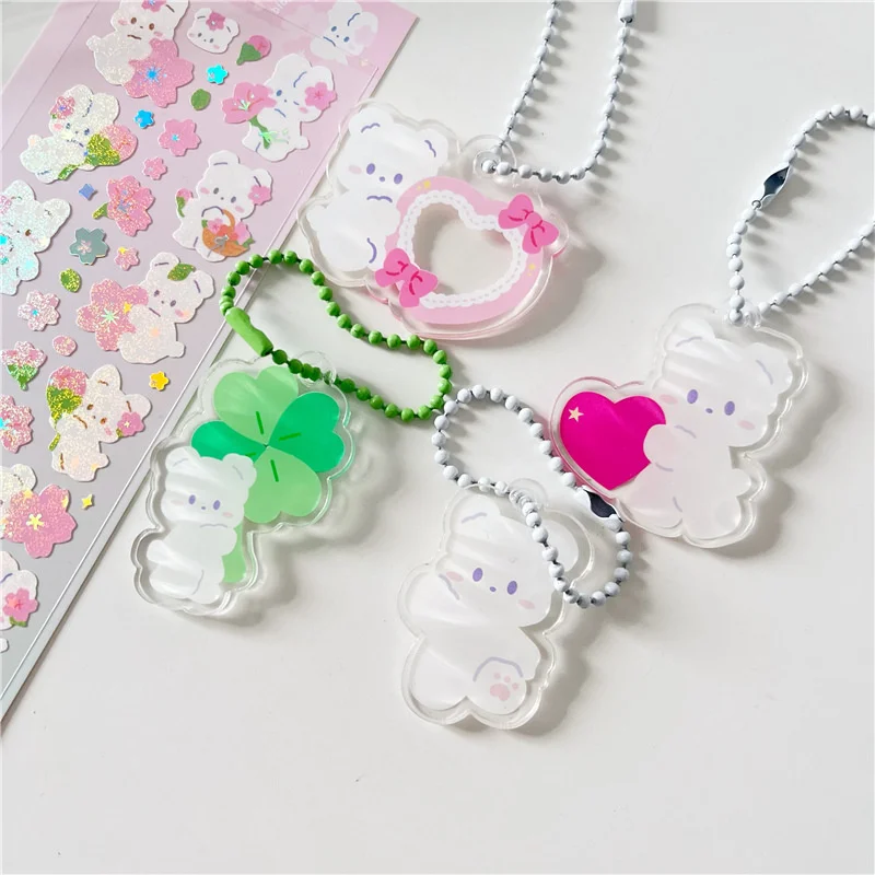 Bonito Urso De Grama De Quatro Folhas Chaveiro para Menina, Ins Brinquedo Dos Desenhos Animados, Mochila Kawaii, Bolsa, Zipper Ornamento Pingente Decorativo