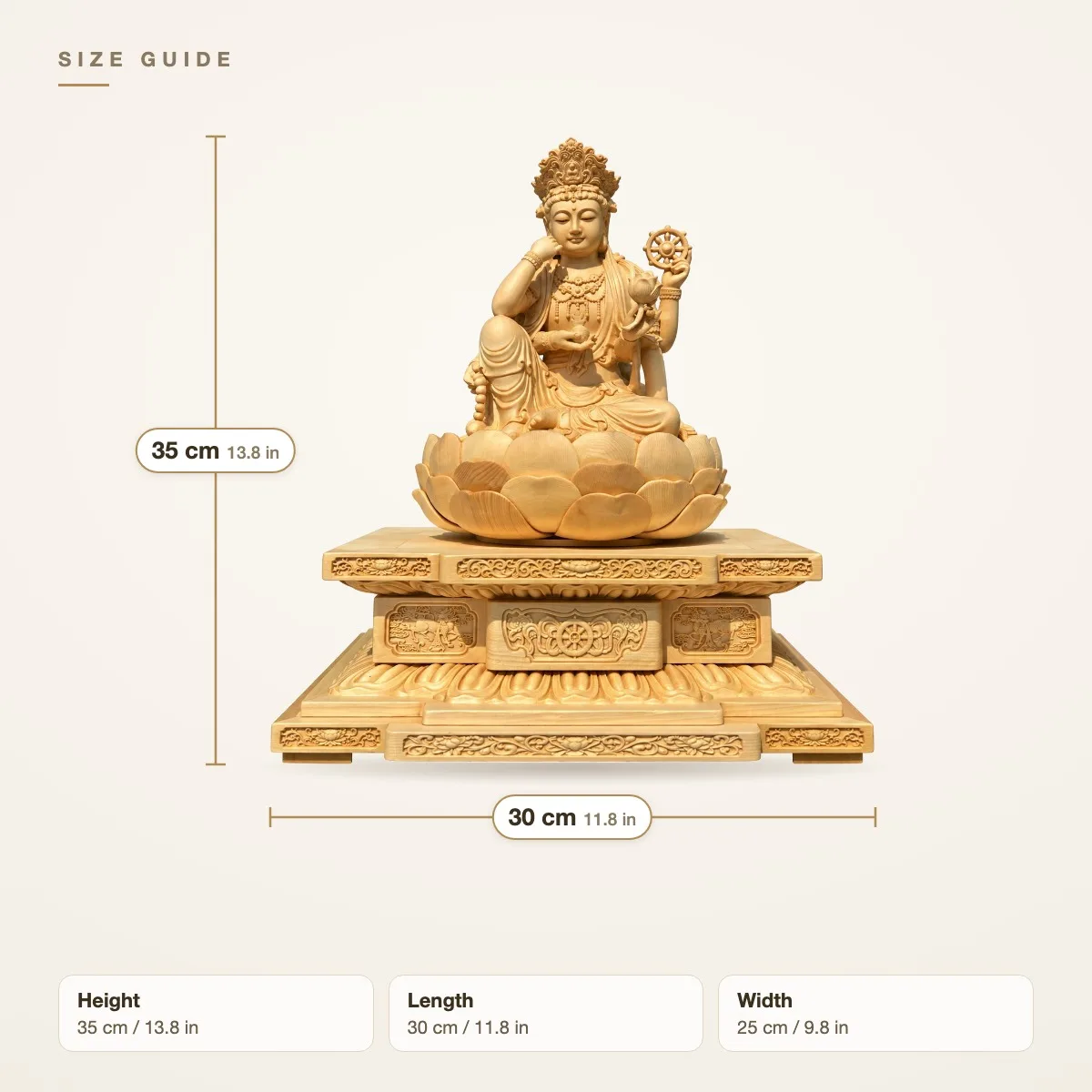 Hand-Carved Hinoki Wood Six-Armed Cintamanicakra Avalokitesvara Bodhisattva Statue for Home Buddhist Altar Shrine Decor Gift