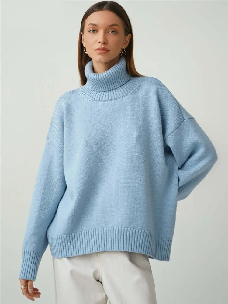 Liooil Knit Turtleneck Sweater Women Pullovers Long Sleeve Knitting Tops Female Jumper Autumn Winter Streetwear Baggy Sweaters