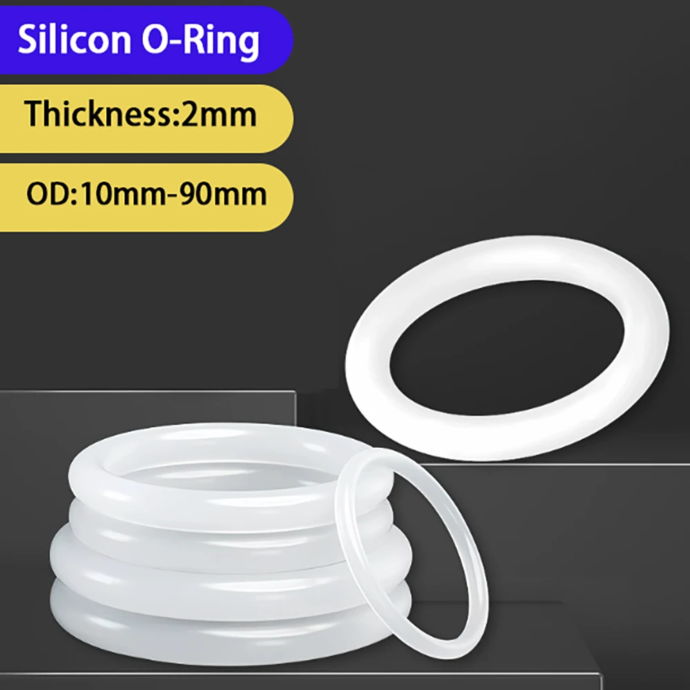 White Silicon Rubber O-Ring Thick CS 2mm OD 10mm-90mm Fluoro Rubber Oil Resistant Gasket Sealing Washer Faucet Plumbing Gaskets
