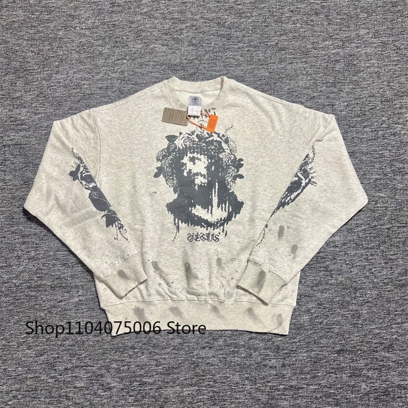 

Saint Men Crewneck Sweatshirt Retro Print Graffiti Loose Casual Pullover Hoodie Men Streetwear Hip Hop Oversized Cotton