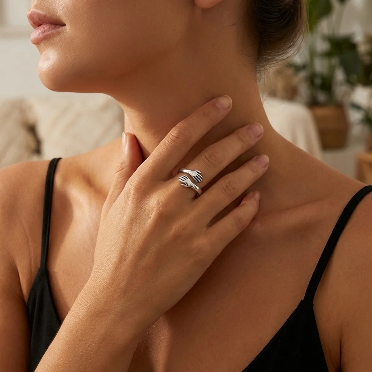 Always With You Letters Embrace Palm Opening Couple Rings For Women Men Fashion Hand Hugging Finger Ring Valentines Day Jewelry