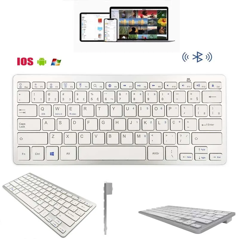 Portuguese Keyboard with Bluetooth Keyboard Slim 78 Keys Wireless Keyboard for iPad IOS Android Tablet Phone Computer German Key