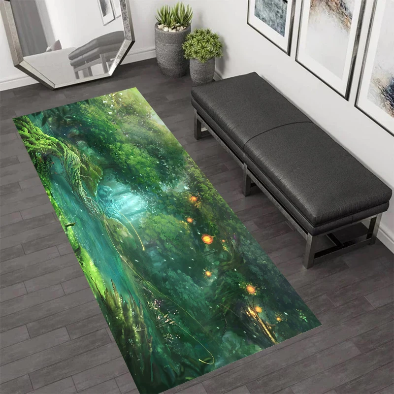 Alfombras y tapetes para el suelo con diseño de bosque encantado, decoración del hogar, alfombra antideslizante lavable, antifatiga, jardín nocturno brillante