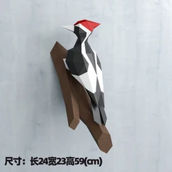 Woodpecker On The Wall Paper Model Home Decor Wall Decoration Animal Ornaments 3D Papercraft DIY Puzzles Hand Made Toys Low Poly