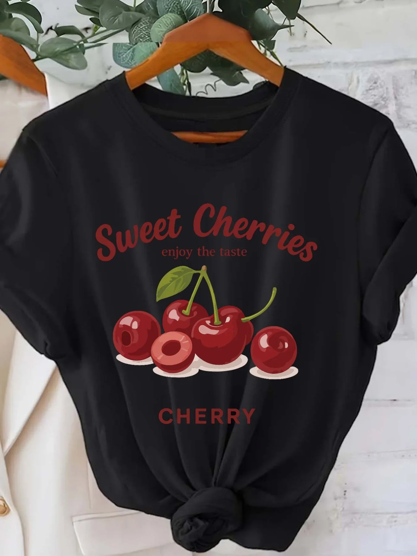 تي شيرت نسائي برسومات الكرز - الكرز الحلو استمتع بطبعة المذاق كاجوال برقبة دائرية وأكمام عصرية ملابس جمالية #2