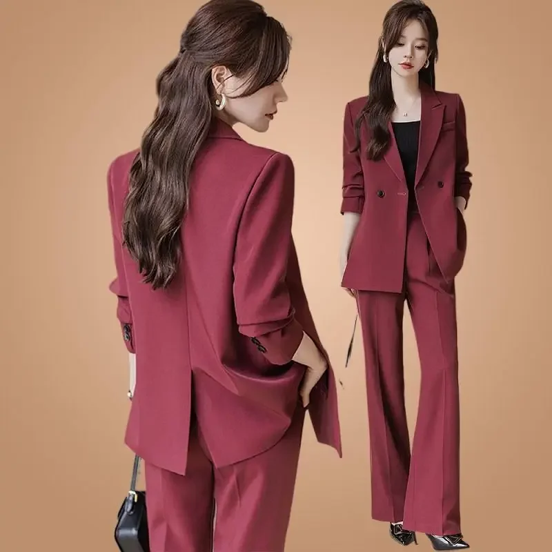 Jaket blazer kasual wanita, Blazer Set jas profesional elegan Korea dua potong musim gugur 2024