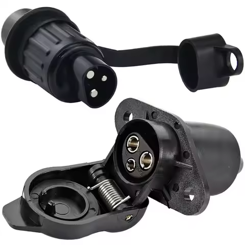 3 Pin Trailer Socket Connectors Round Black 3 Pole Plug-in Trailer Tractor Plug for Electrical Caravan Truck 12V-24V Adapters
