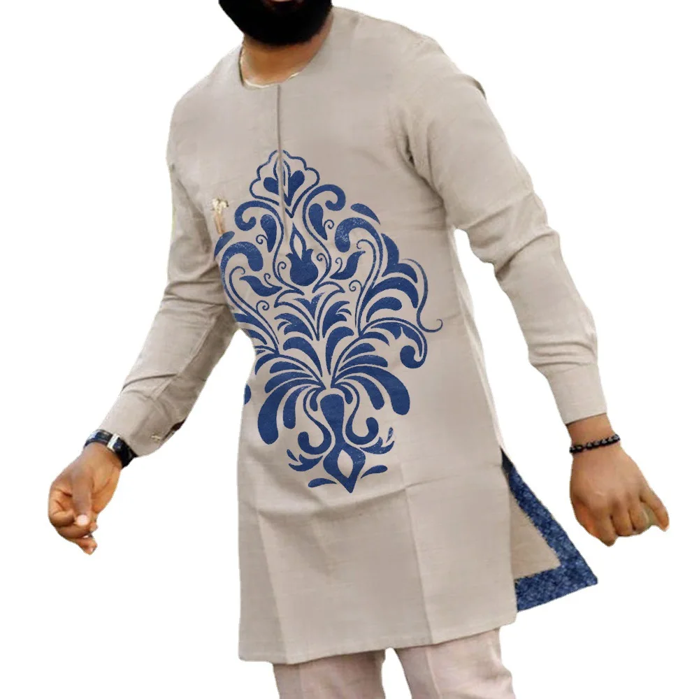 In Stock Two Pieces Muslim Young Men's Shirt New Arrival Plus Size M-4XL Fast Shipping Classic Gown O Neck Long Sleeves Set