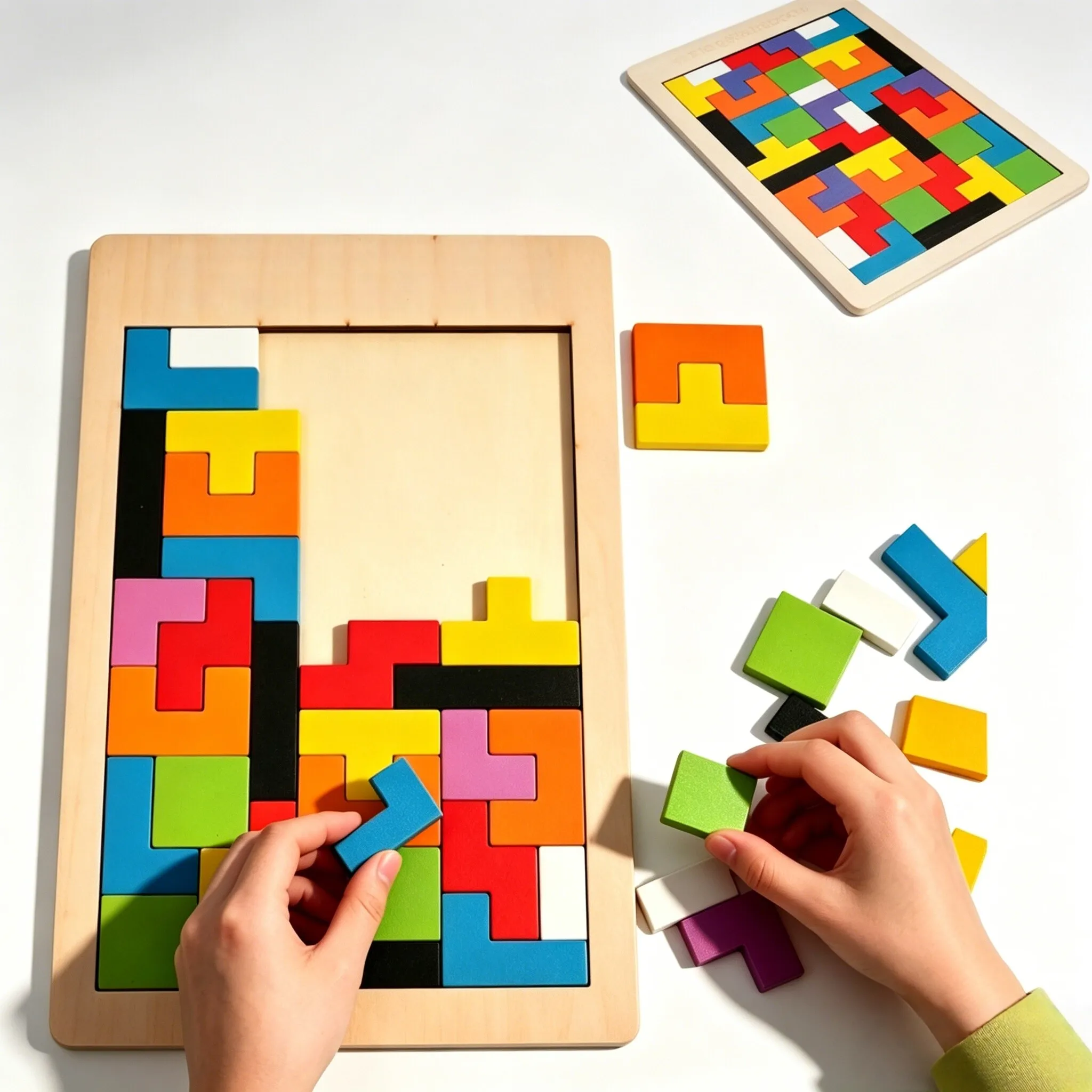 Rompecabezas de Madera Natural Tetris, Bloques Táctiles, Entrenamiento Lógico, Alivio del Estrés, Decoración de Escritorio, Ocio Mental, Regalo Festivo