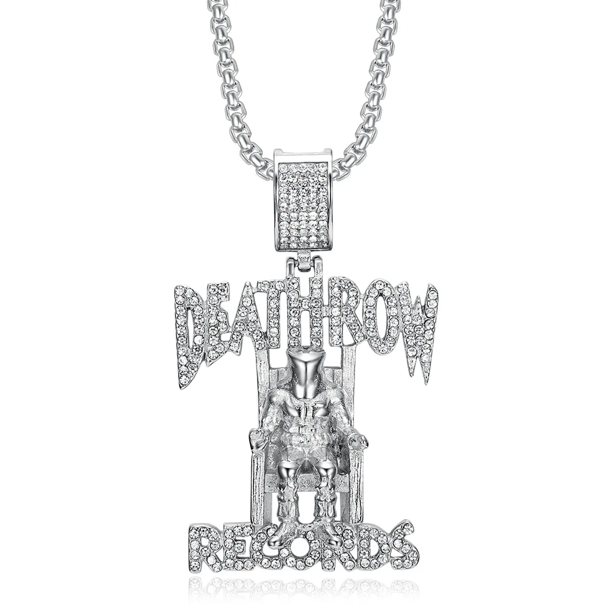 Hip Hop Zircon Iced Out Pendant Necklace DEATH ROW RECORDS Stainless Steel 18K Gold Plated Crystal Jewelry for Men Gift