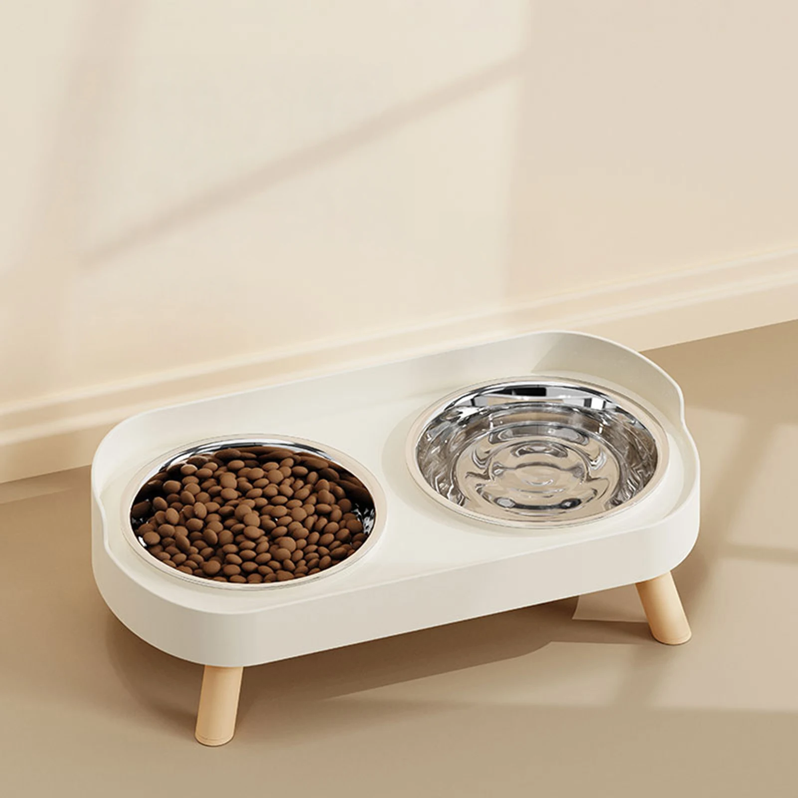 Stainless Steel Anti-Slip Cervical Protect Dual Bowl Pet Food Feeder for Cats and Dogs with Elevated Design