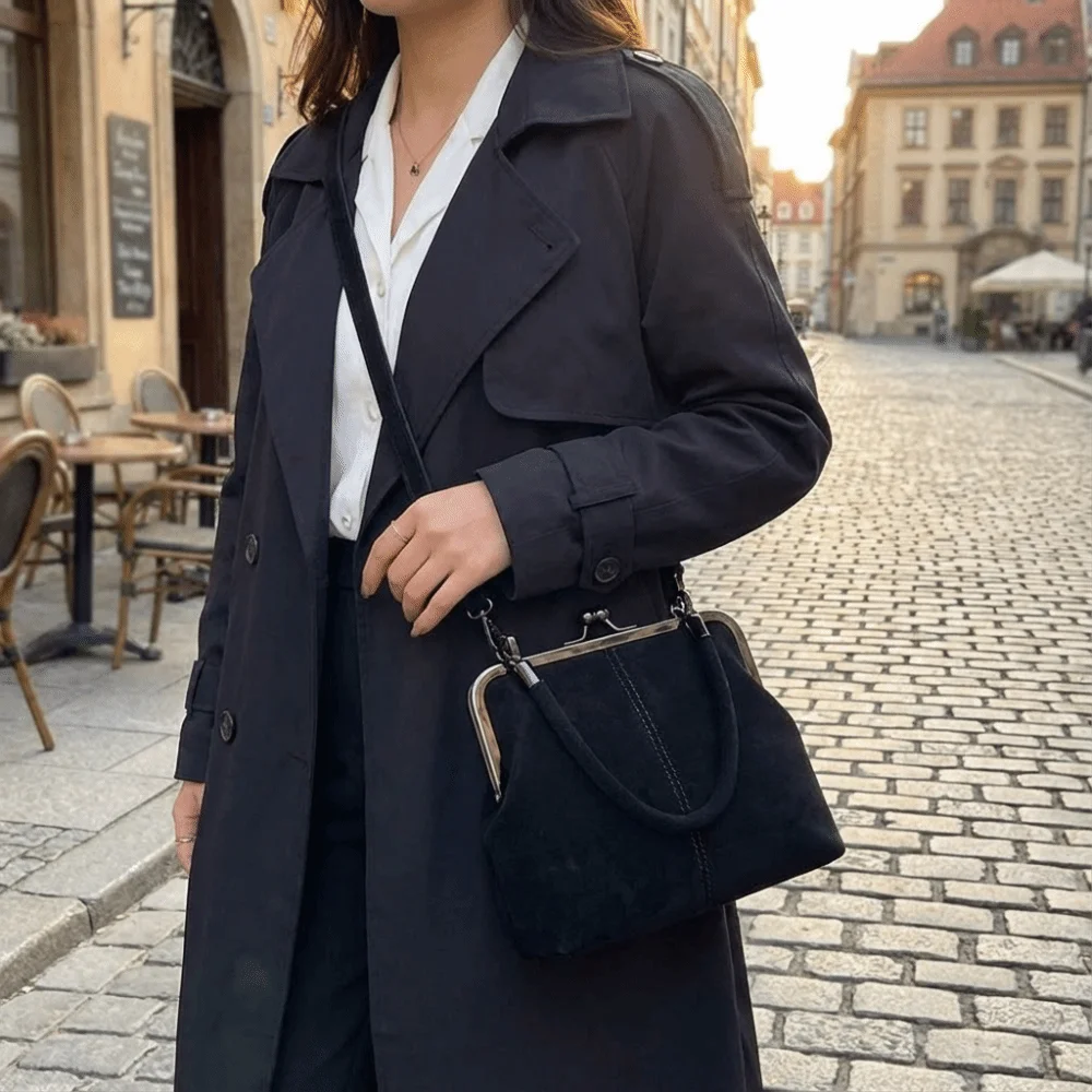 Bolso de Mano Retro de Gran Capacidad, Bolso Bandolera de Cuero PU con Asa Corta, Cierre de Clip, Bolso de Hombro Tipo Clutch para Compras