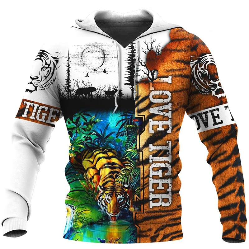 

2023 New men Sport Fashion Animal tiger 3D Printed Hoodie Pullover Tops Coat loose Sweatshirt Long Hooded Sweaters