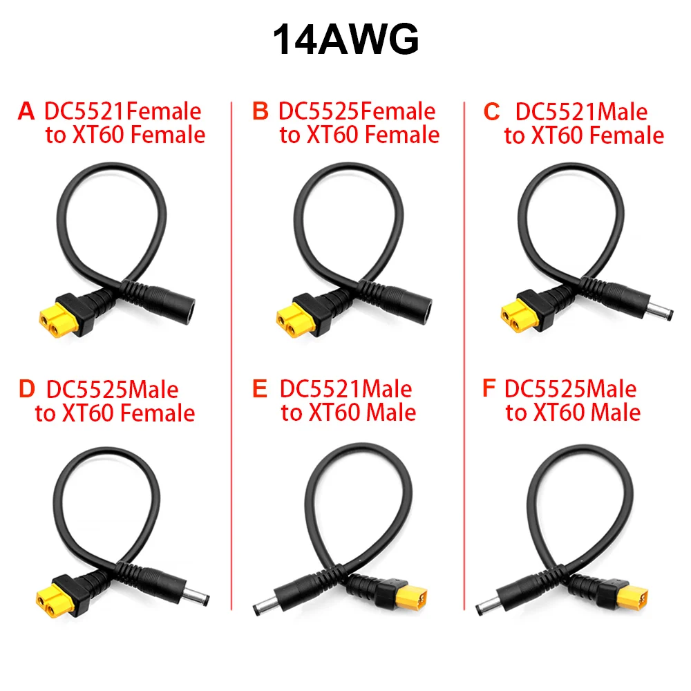 XT60 Plug Male/Female Cable Wire to DC 5.5*2.1mm 5.5*2.5mm 14AWG Connector Battery Charging Adapter Cable For RC Battery Charger