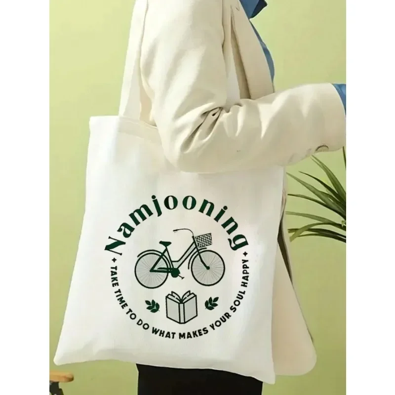 Kpop Fans Reusable Handbag Versatile Shopper Organizer Flower Shopping Stylish Namjooning Pattern Canvas Tote Bag Shoulder Bag