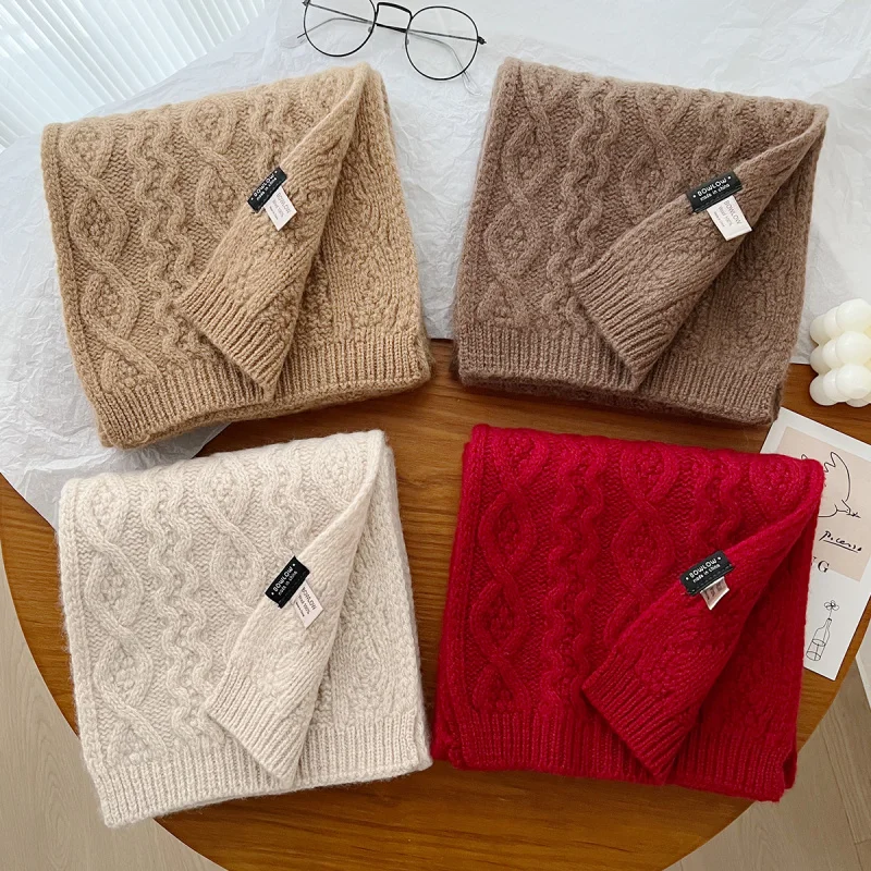 

% шерстяной однотонный плетеный вязаный шарф в японском стиле, новый индивидуальный универсальный зимний теплый шарф для шеи, холодный