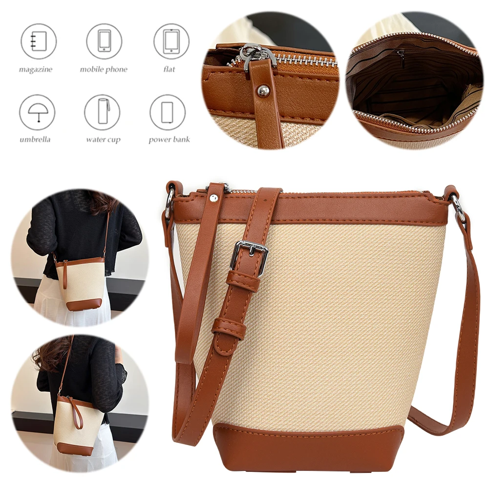 

Women PU Leather Bucket Bag Color Splicing Shoulder Bag with Adjustable Strap Crossbody Bag Trendy Handbag Satchel Purse