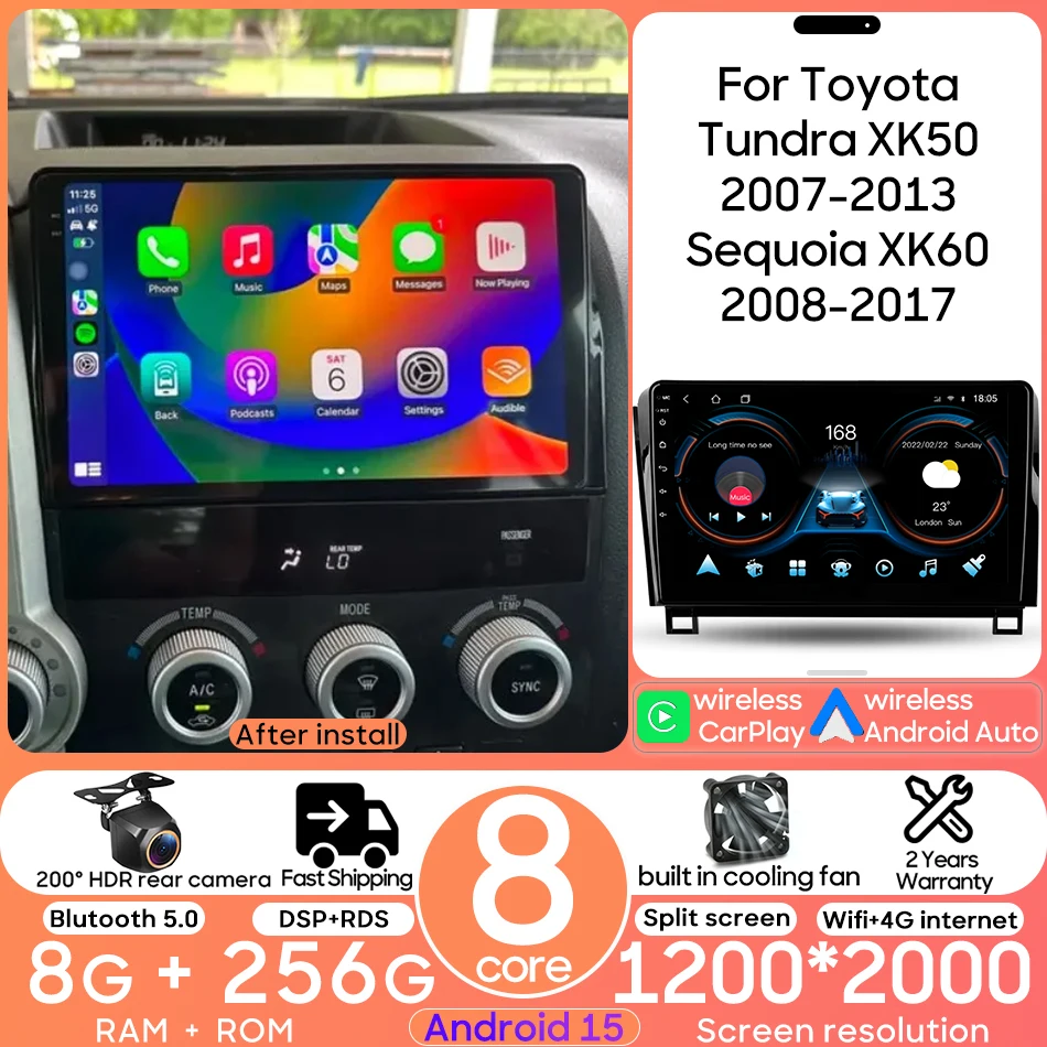 أندرويد 15 لتويوتا تندرا XK50 2007 - 2013 سيكويا XK60 2008 - 2017 مشغل راديو الوسائط المتعددة CarPlay Auto DSP Wifi 2din #1