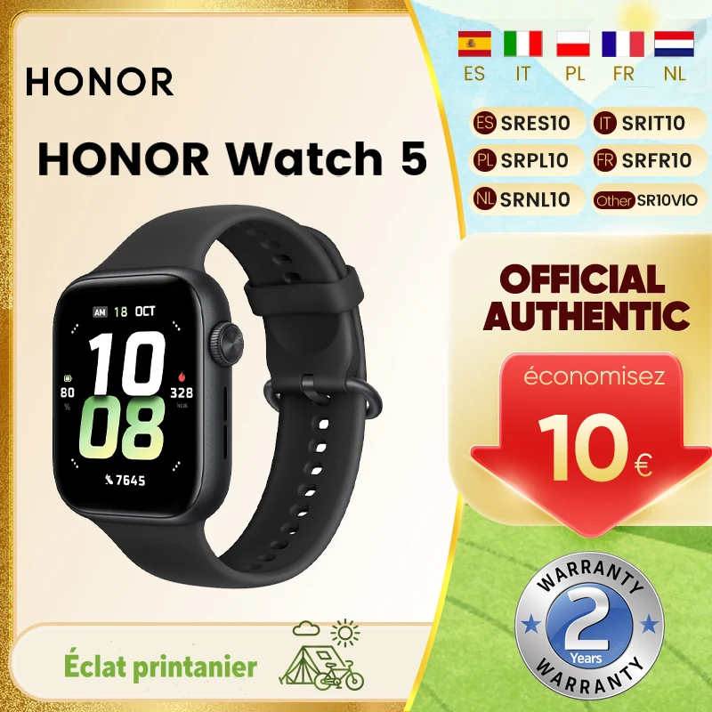 Montre Honor 5, analyse de la santé, suivi GPS précis, autonomie de 15 jours, écran AMOLED plus grand de 1,85 pouces, 60 Hz, 5 ATM, IP68, BT5.2