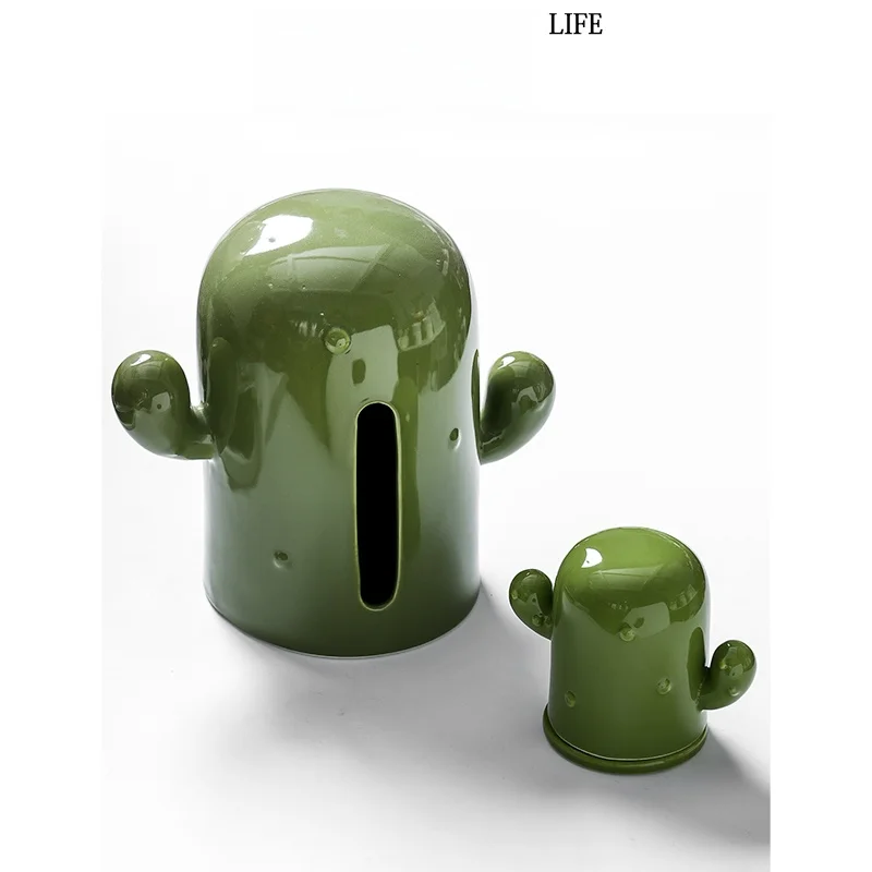 Miki Creative Ceramic Cactus Toothpick Holder Living Room Desktop Storage Jar Cotton Swab Floss Box Home Organization view 5
