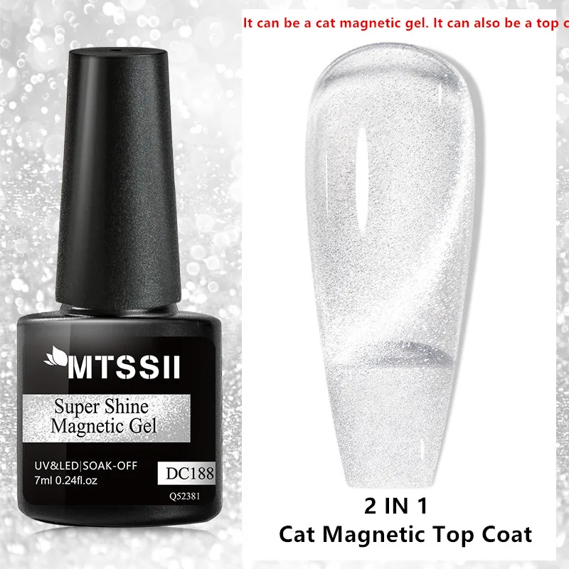 7Ml Sneeuwlicht Kat Magnetische Gel Top Coat Super Shine Sliver Glitter Sprankelend Effect Semi Permanent Doorweekt Van Nail Art Gel Lak