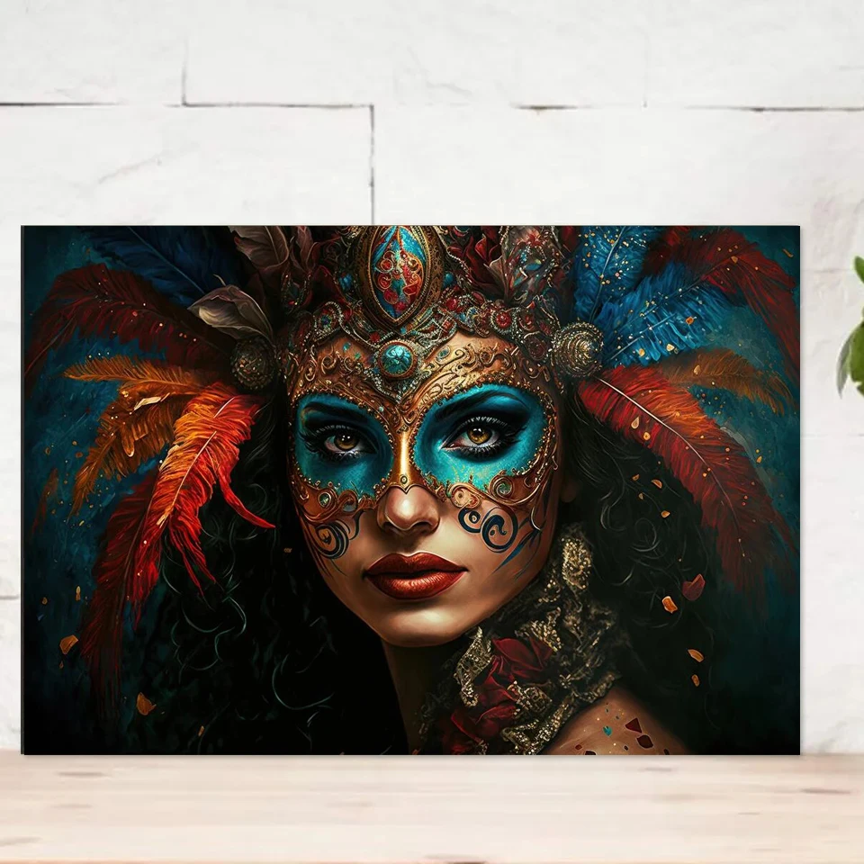 Mardi Gras mask beautiful woman feathers diamond painting cross stitch full diamond embroidery mosaic square round drill diy