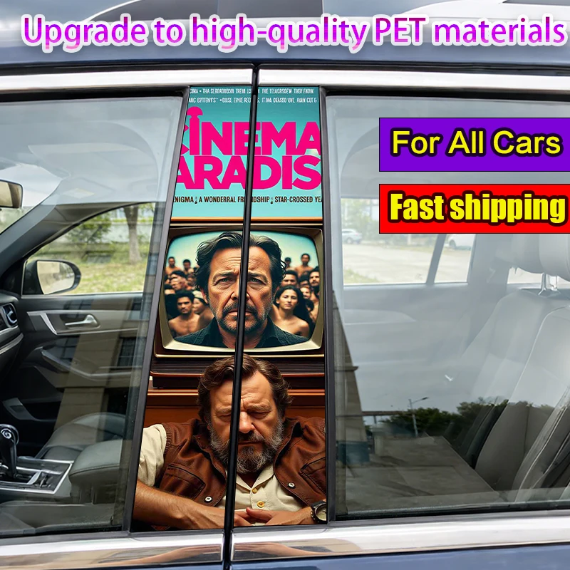 

Набор из 2 наклеек на стойки автомобиля: винтажные телевизоры и персонажи, виниловые, водонепроницаемые и солнцезащитные защитные наклейки