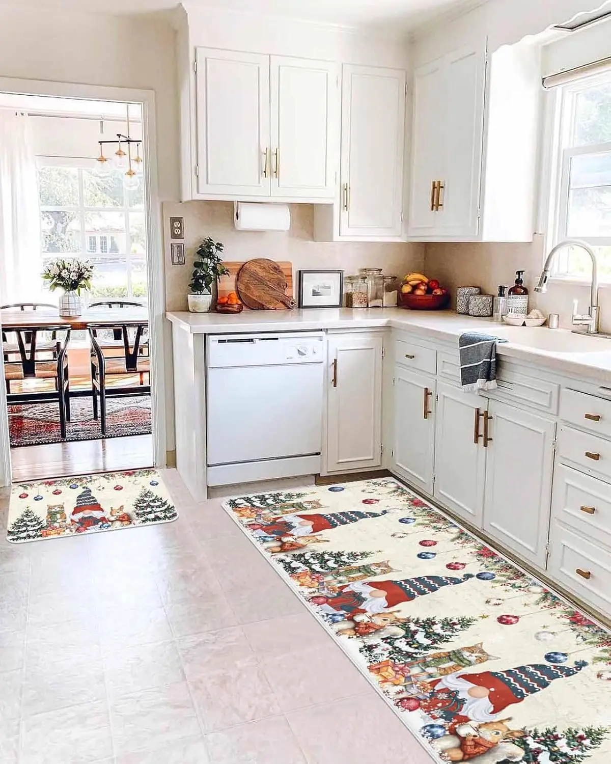 Christmas Gnomes Kitchen Mats Winter Xmas Tree Quirrel Cat Poinsettia Welcome Door Mat Balcony Hallway Non-slip Rug Home Decor