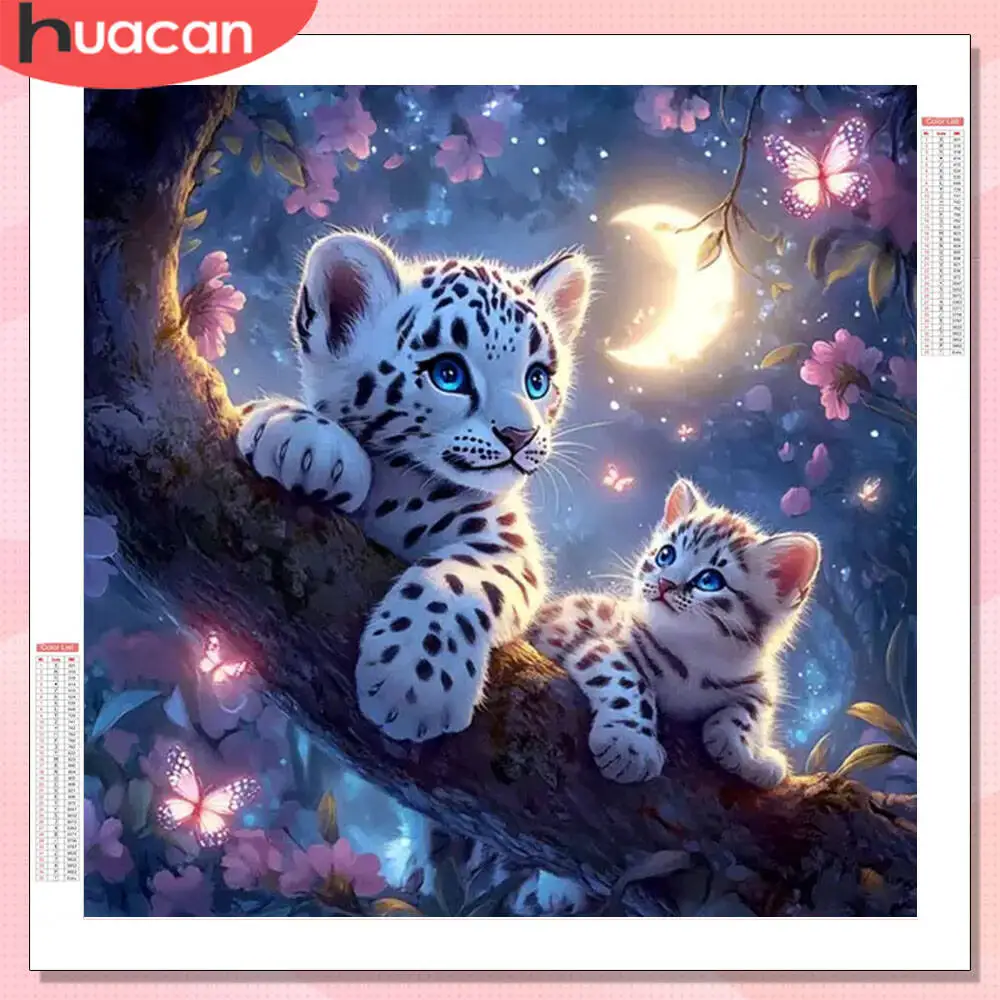 HUACAN Diamant Malerei Leopard Tiger Katze voller Bohrer Dekoration für Zuhause Diamant Mosaik Tier Kreuzstich Kits
