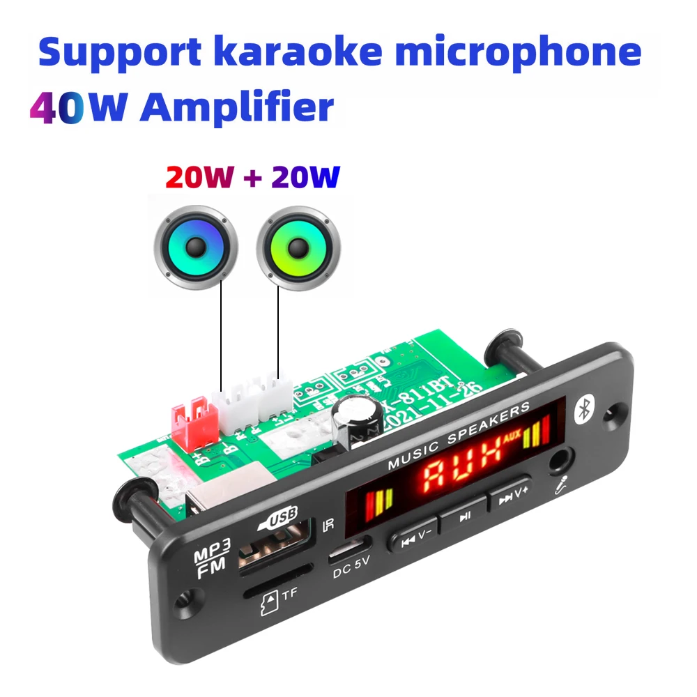 40W Amplifier 12V Bluetooth MP3 WMA WAV APE Decoder Board Car Kit Audio 3.5mm Microphone USB TF FM Radio Music Player Speaker