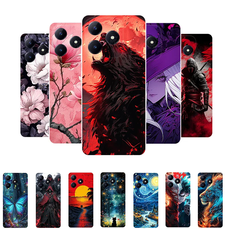 For Realme C63 4G Case Flowers Wolf Soft Silicone Phone Cover for Realme C63 C 63 RMX3939 Coque RealmeC63 Shockproof Fundas