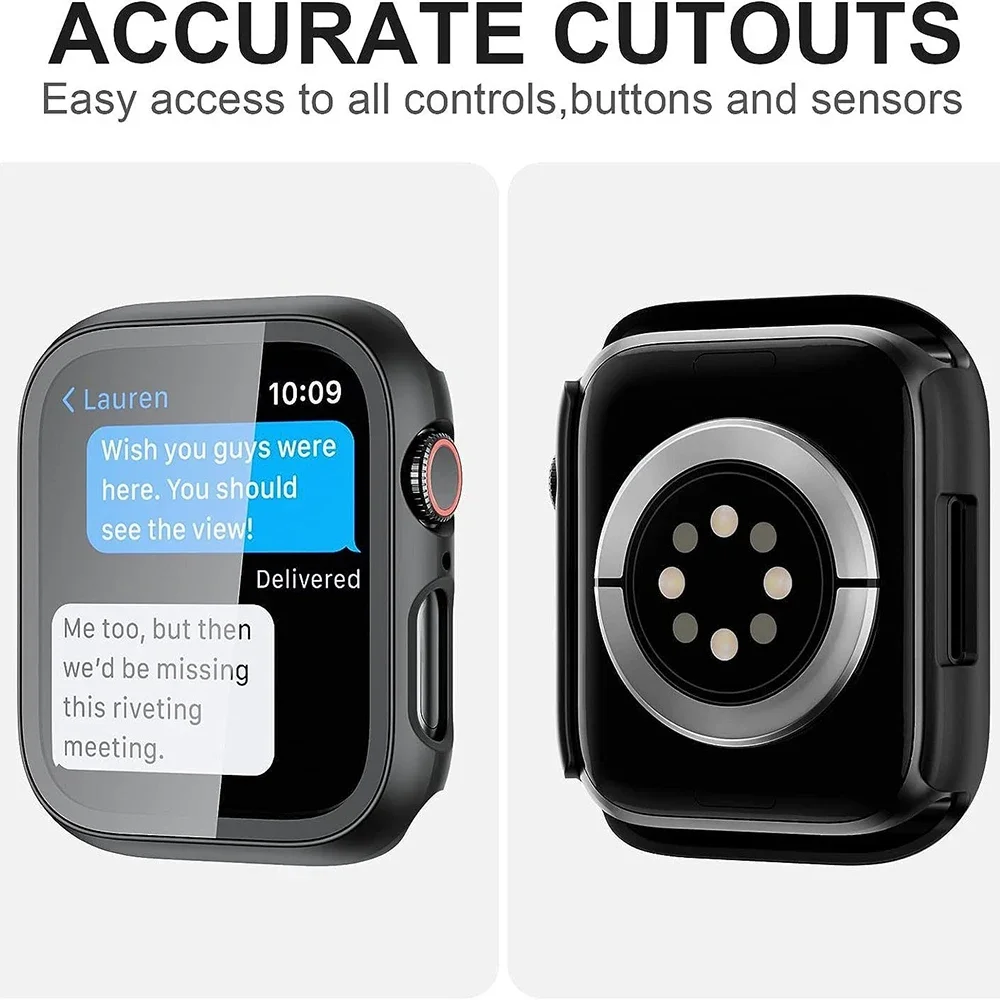 Tempered Glass+cover For Apple Watch Accessories 45mm 41mm 44mm 40-42mm Screen Protector smart watch Case series 9 8 7 4 5 6 SE