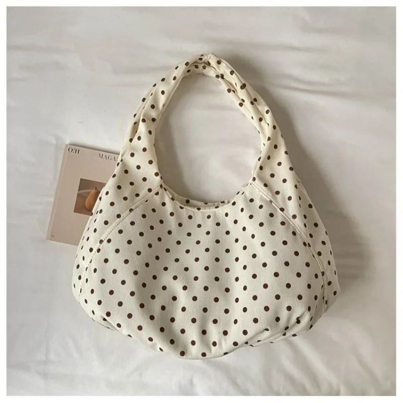 CEEKAY Canvas-Tasche mit Polka-Dot-Muster, Hobo-Stil, breiter Träger, geraffte Falten, vielseitig einsetzbar, für den täglichen Gebrauch, Freizeit, große Kapazität, Damenhandtasche. – Detail 8