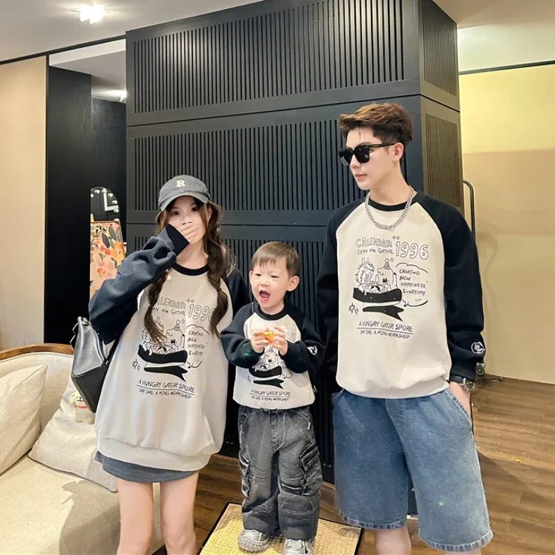 

Matching Clothes for The Whole Family Sweatshirt Father Mother and Daughter Son Tops Baby Romper Korean Parent-child Clothing