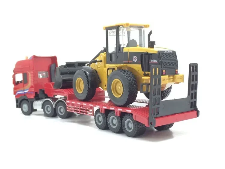 1:50 Flatbed Trailer Trucks Toy Alloy Trailer Roller Excavator Loader Truck Model Transportation Car Boys Digger Forklift gift