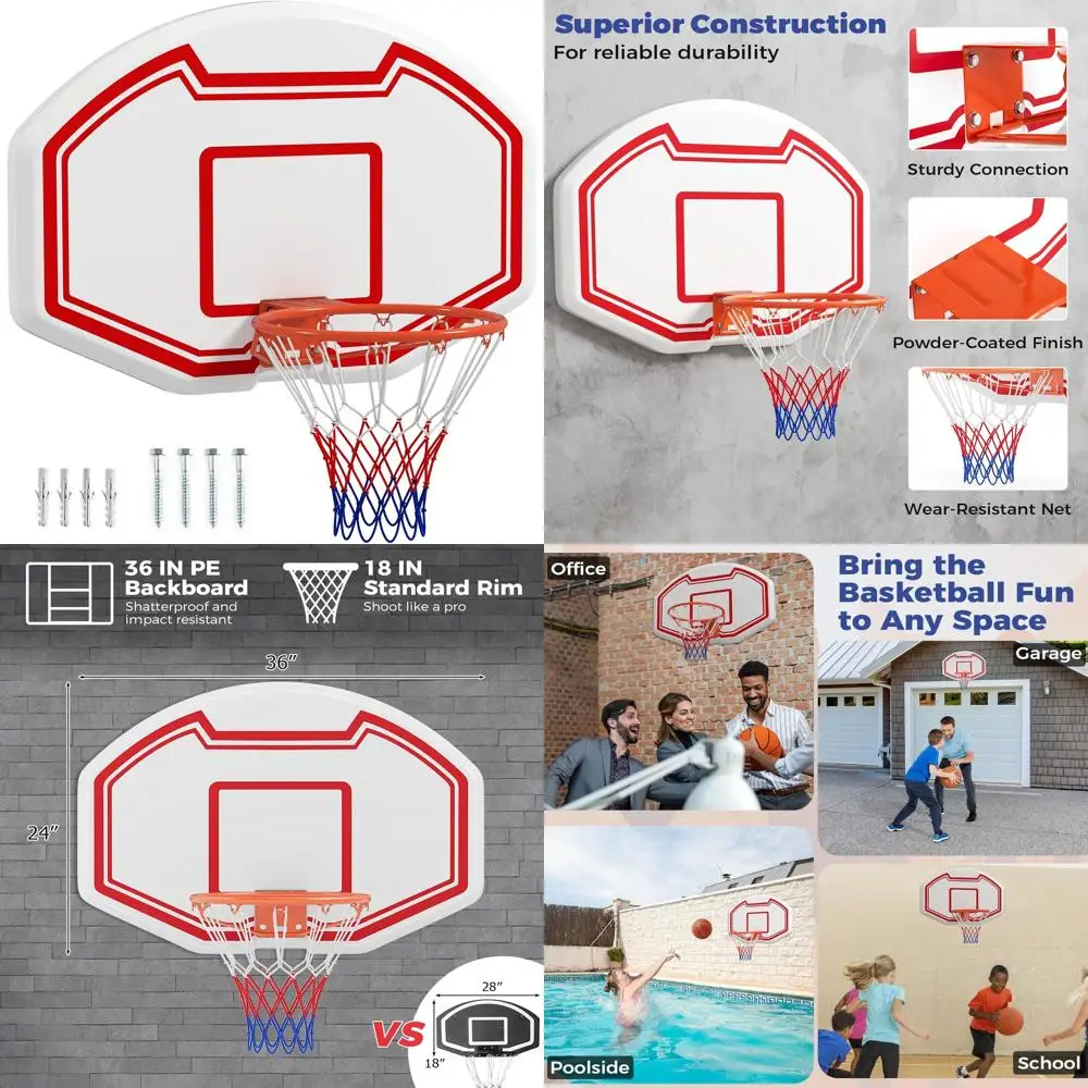 屋内外兼用ミニバスケットボールフープ、36 x 24の割れないバックボードと18インチのリム付き、家庭用