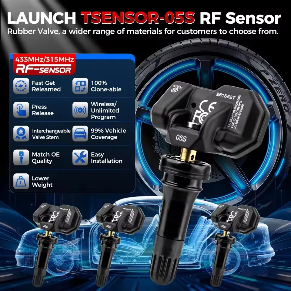 LAUNCH X431 TSENSOR 05S Rubber Metal Sensors 2in1 RF-Sensor 315MHz/433MHz TPMS Tire Repair Tool Work with LAUNCH TSGUN I-TPMS