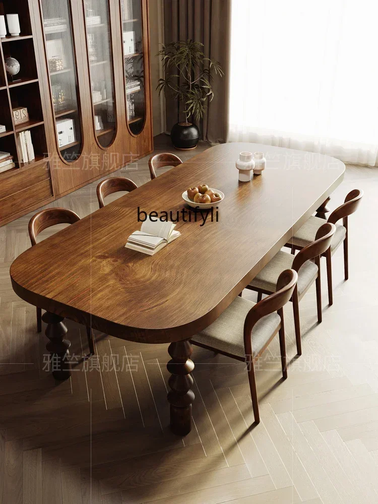 Retro Solid Wood Dining Table Pure Solid Wood Mid-Ancient Dining Table Dining Table Small Apartment Rectangular