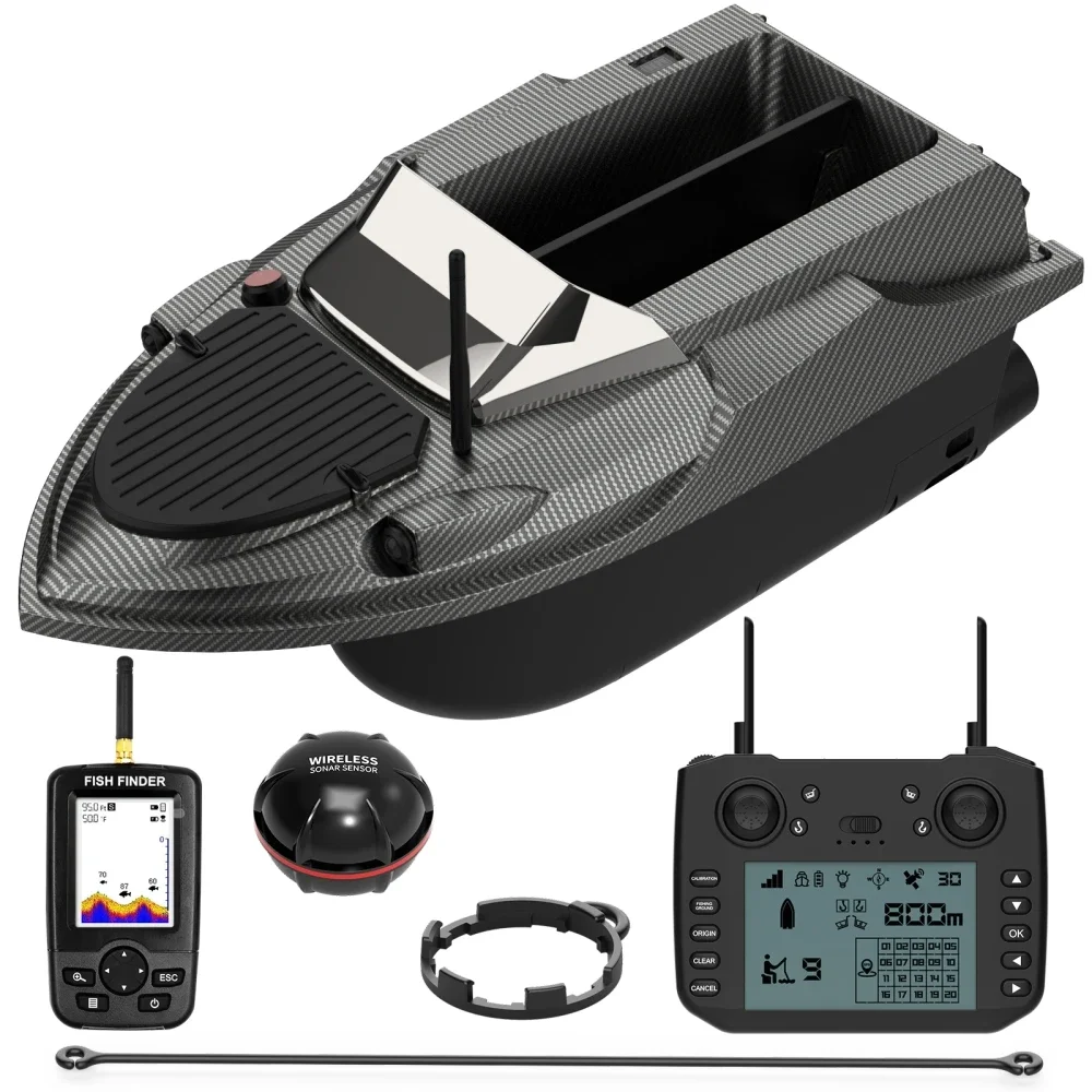 Flytec V080 12V High Speed GPS Sonar Wireless Fish Finder Bait Boat 9 Switchable Fishing Ground 180 Anchor Points RC Bait Boat