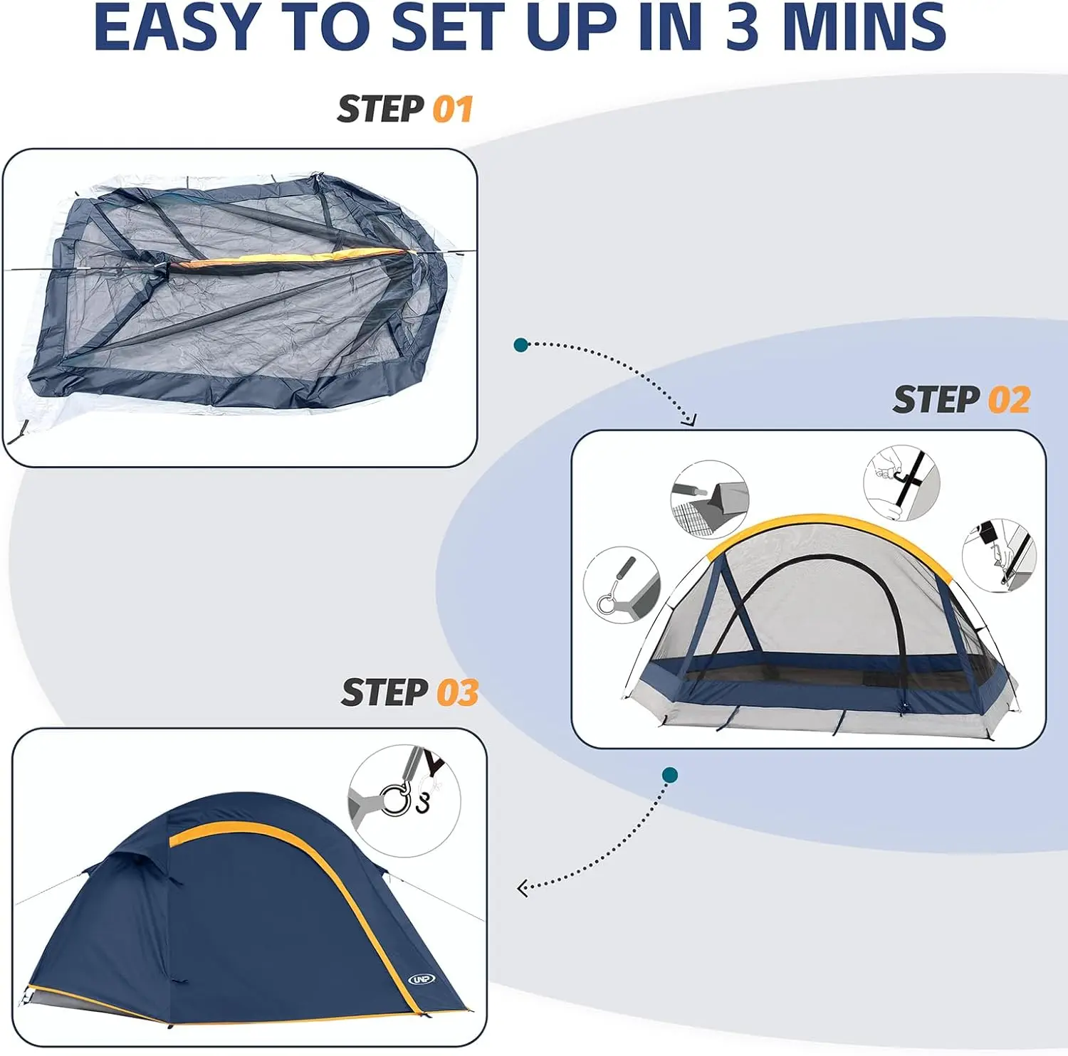 Tenda da campeggio per 4 persone, tenda antivento impermeabile con tende a cupola portatili Rainfly Easy Set up per il campeggio