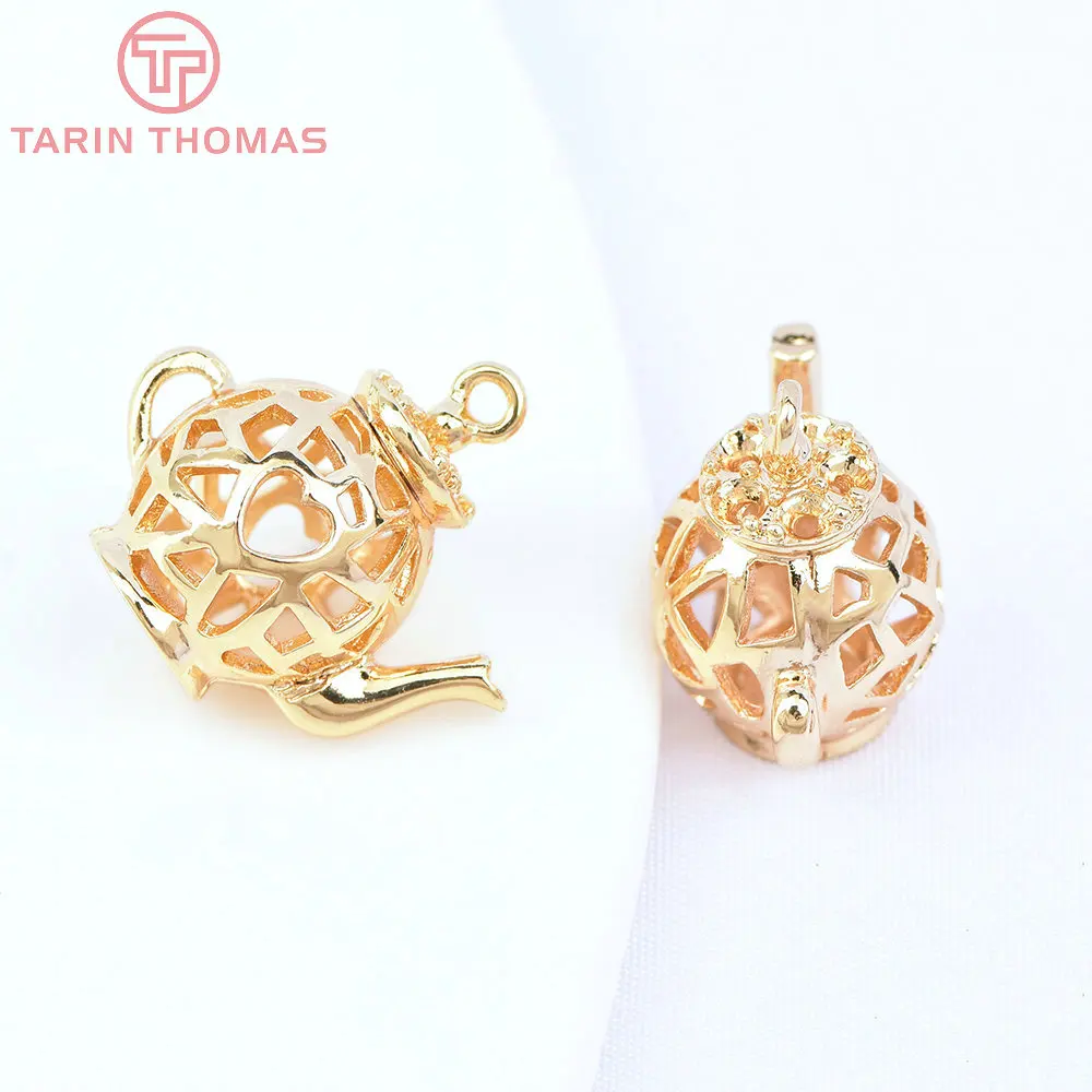 (1828) 6PCS 17x18MM 24K Gold Color Plated Brass 3D Teapot Charms Pendants High Quality Diy Jewelry Accessories