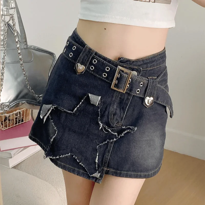 American Hot Girl Patchwork Stickerei Y2k Denim kurzen Rock Frauen süße coole Streetwear Hip-Wrapped Minirock Bein wärmer Sets